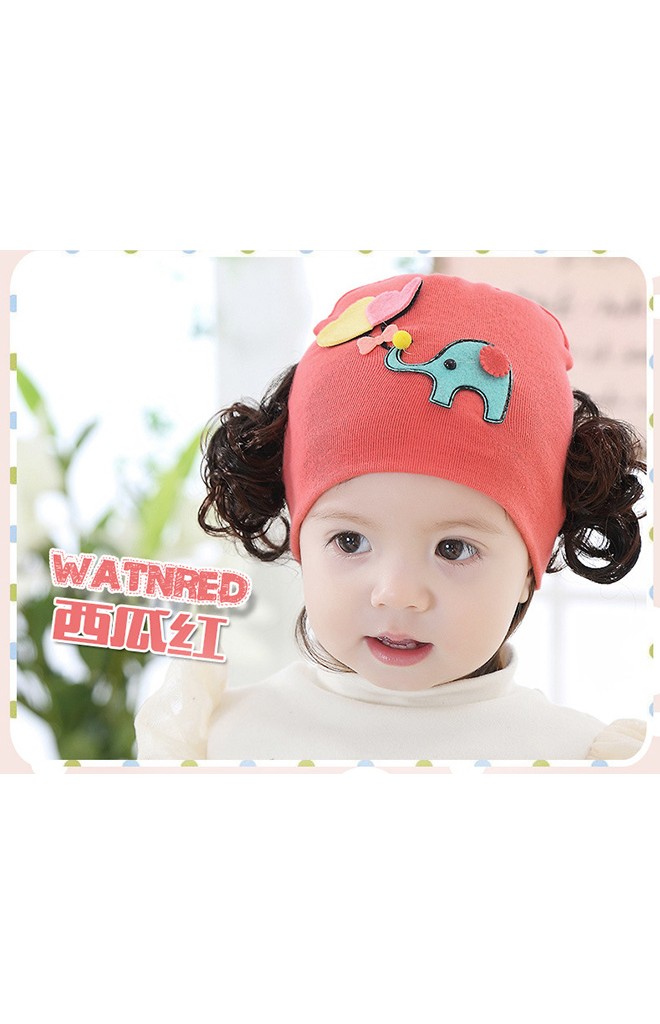 หมวกปอยผมเด็กหญิงแต่งรูปช้างและลูกโป่งรูปหัวใจ