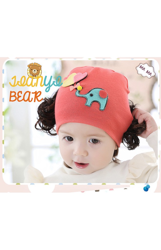 หมวกปอยผมเด็กหญิงแต่งรูปช้างและลูกโป่งรูปหัวใจ