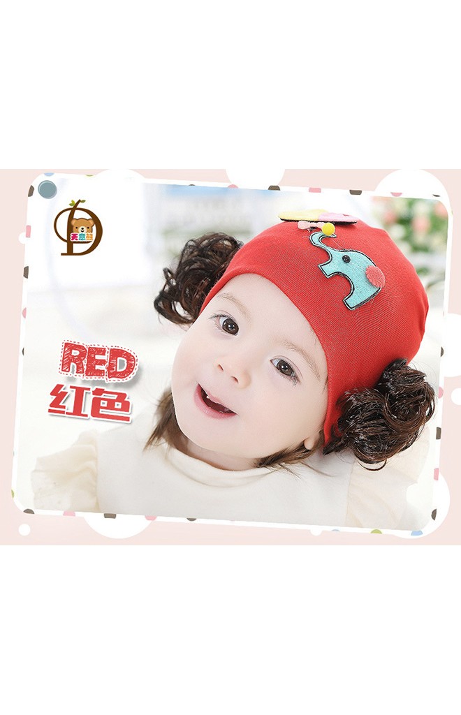 หมวกปอยผมเด็กหญิงแต่งรูปช้างและลูกโป่งรูปหัวใจ