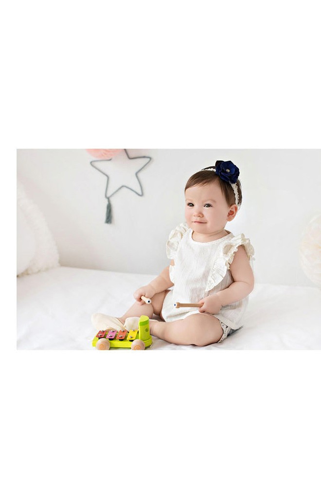 สายคาดผมดอกไม้กลีบซ้อนสวย สายคาดลูกไม้ครีม