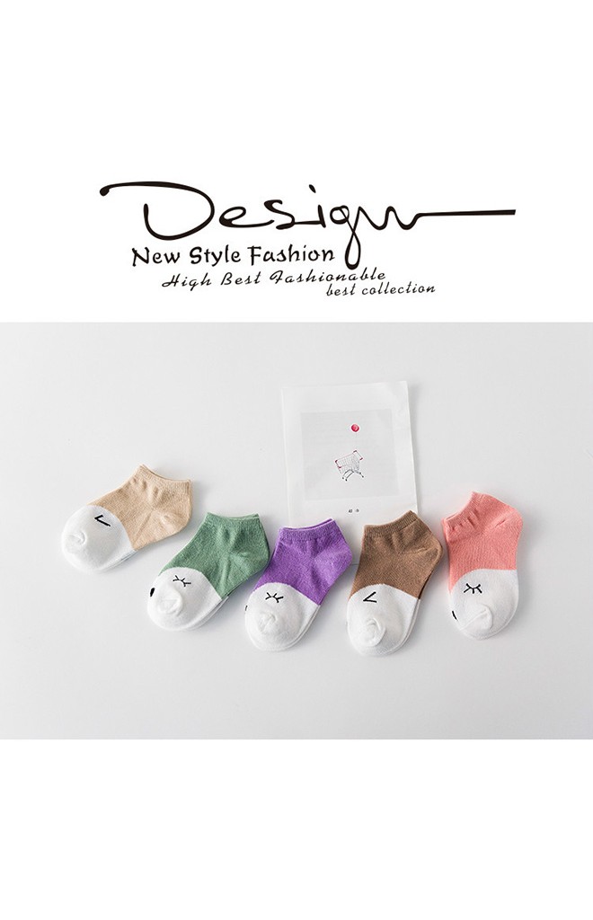 ถุงเท้าเด็กลายหน้าสุนัขจิ้งจอก แพ็ค 5 คู่ 5 สี
