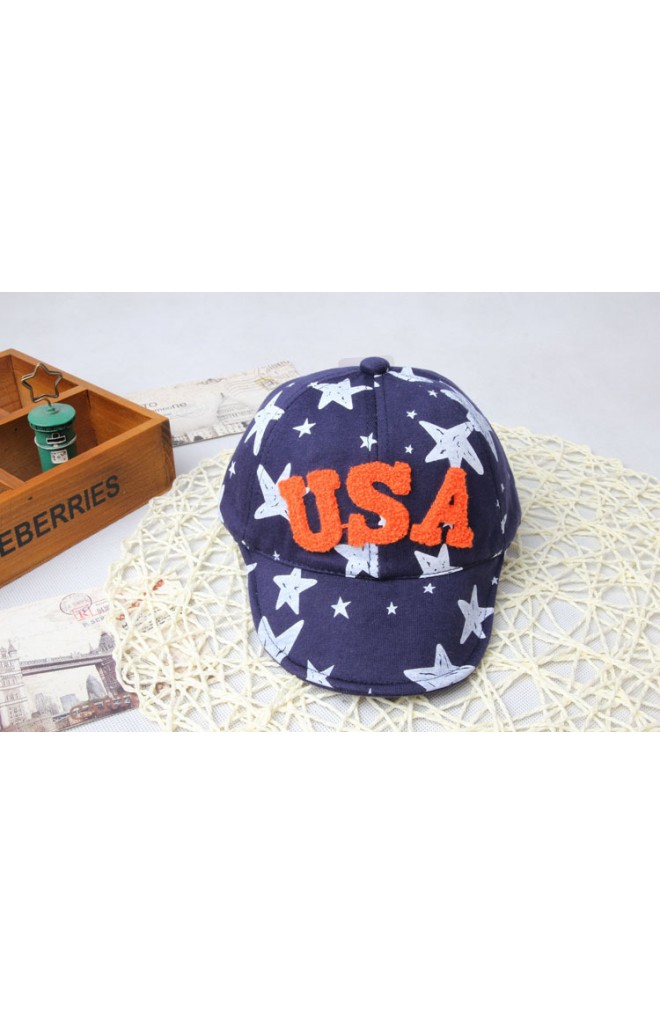 หมวกแก๊ปเด็กลายดาว แต่งอักษร USA แบบฟู