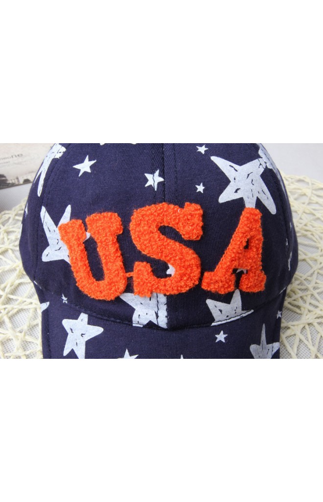 หมวกแก๊ปเด็กลายดาว แต่งอักษร USA แบบฟู