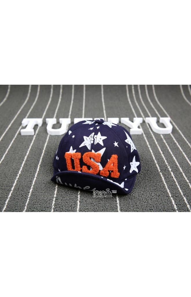 หมวกแก๊ปเด็กลายดาว แต่งอักษร USA แบบฟู