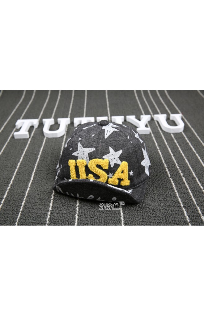 หมวกแก๊ปเด็กลายดาว แต่งอักษร USA แบบฟู