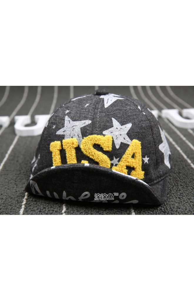 หมวกแก๊ปเด็กลายดาว แต่งอักษร USA แบบฟู
