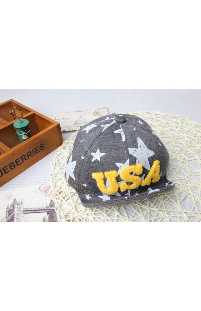 หมวกแก๊ปเด็กลายดาว แต่งอักษร USA แบบฟู