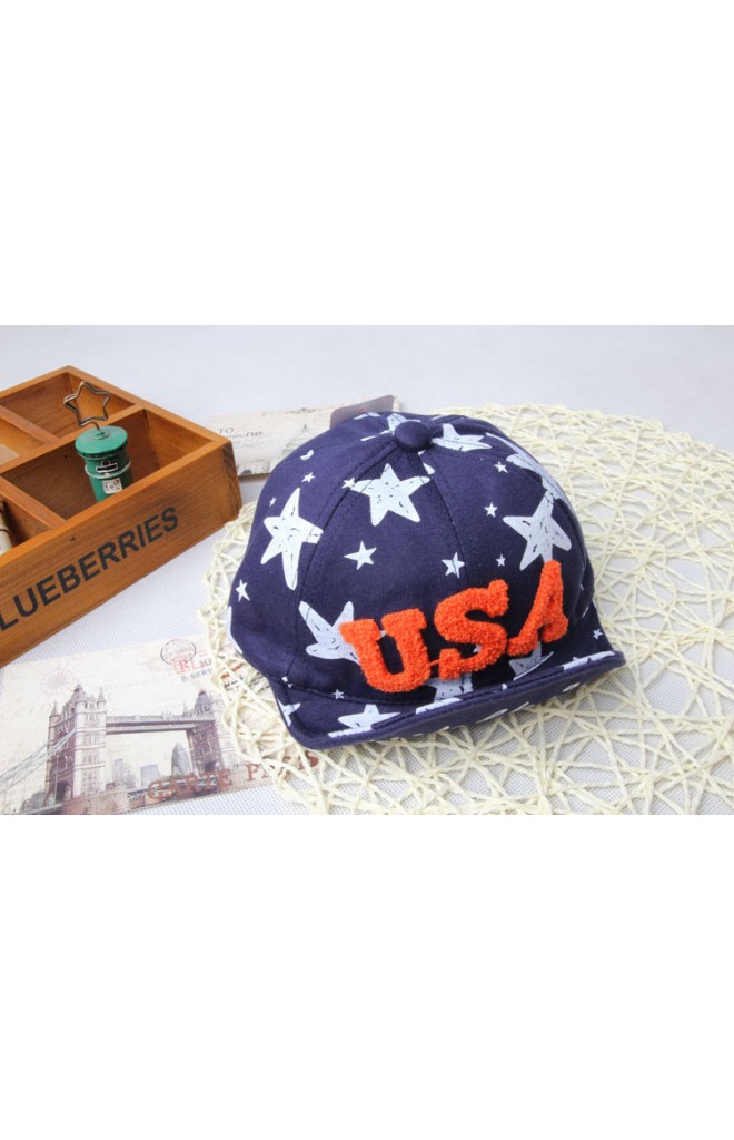 หมวกแก๊ปเด็กลายดาว แต่งอักษร USA แบบฟู