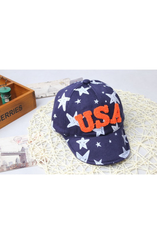 หมวกแก๊ปเด็กลายดาว แต่งอักษร USA แบบฟู