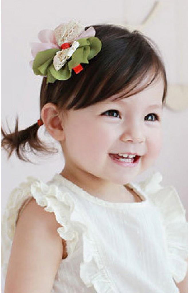 กิ๊บเด็กหญิงผ้าชีฟองเขียวและชมพูอ่อนแต่งโบว์ลูกไม้ครีม กิ๊บเด็กหญิงผ้าชีฟองเขียวและชมพูอ่อนแต่งโบว์ลูกไม้ครีม
