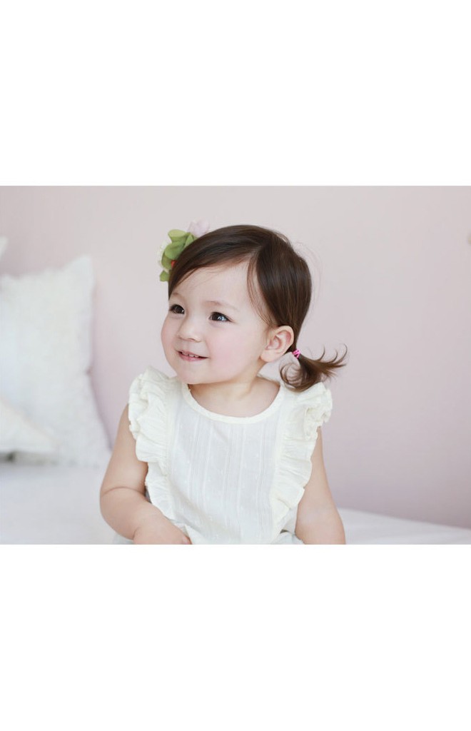 กิ๊บเด็กหญิงผ้าชีฟองเขียวและชมพูอ่อนแต่งโบว์ลูกไม้ครีม