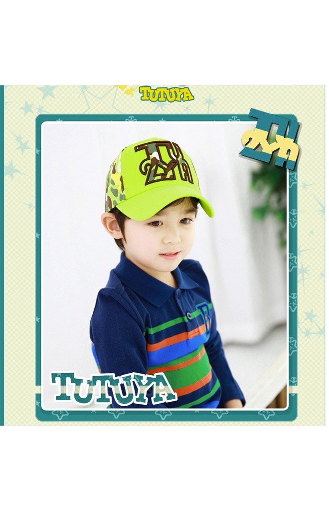 หมวกแก๊ปเด็กปัก 2TUYA ด้านหลังผ้าลายทหาร TUTUYA