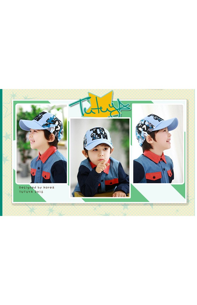 หมวกแก๊ปเด็กปัก 2TUYA ด้านหลังผ้าลายทหาร TUTUYA