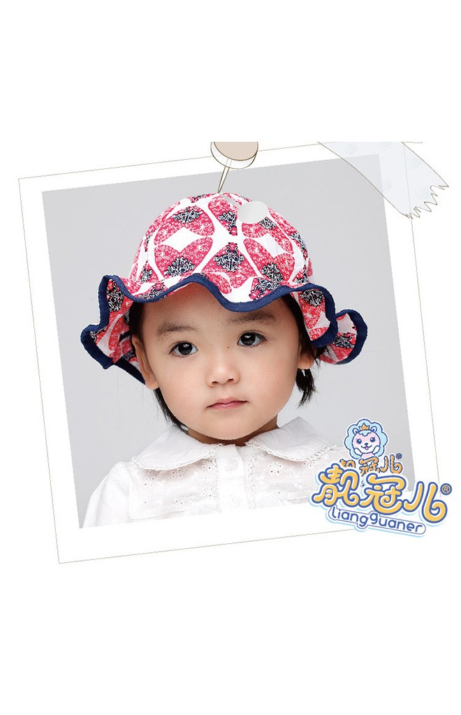 หมวกสาวน้อยลายหัวใจ ชายระบายหวานๆ กุ๊นขอบสีเข้ม