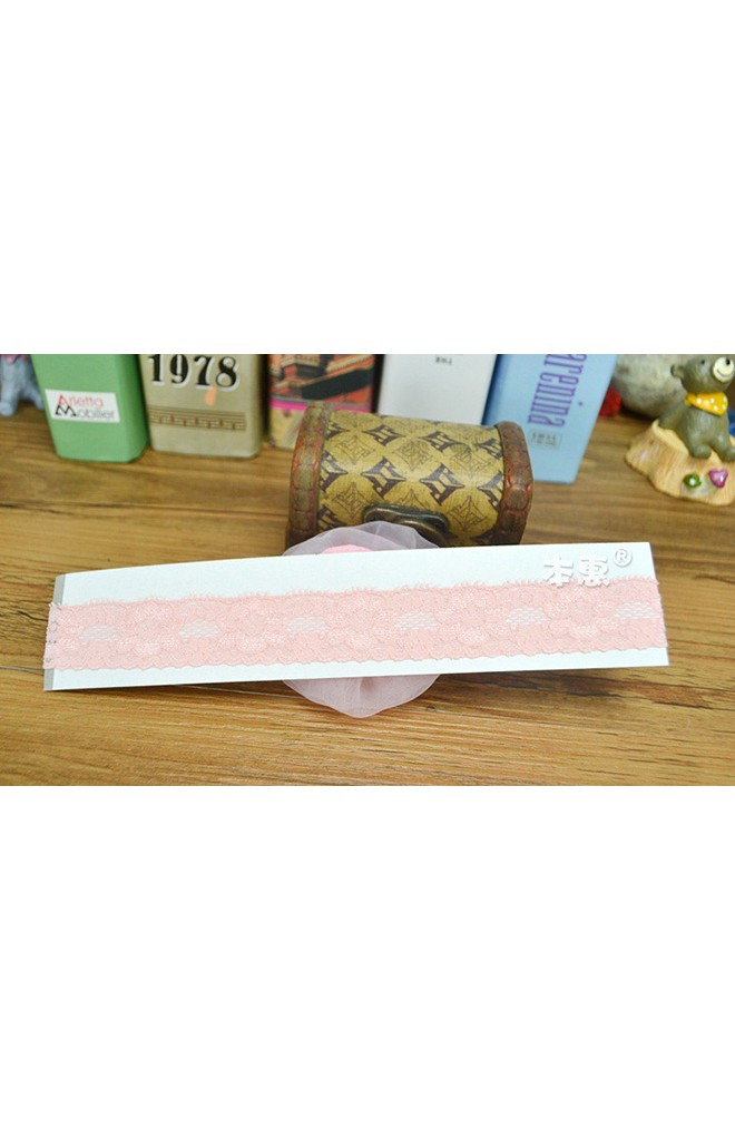 สายคาดผมดอกไม้สีชมพูหวาน สายคาดลูกไม้ยืด