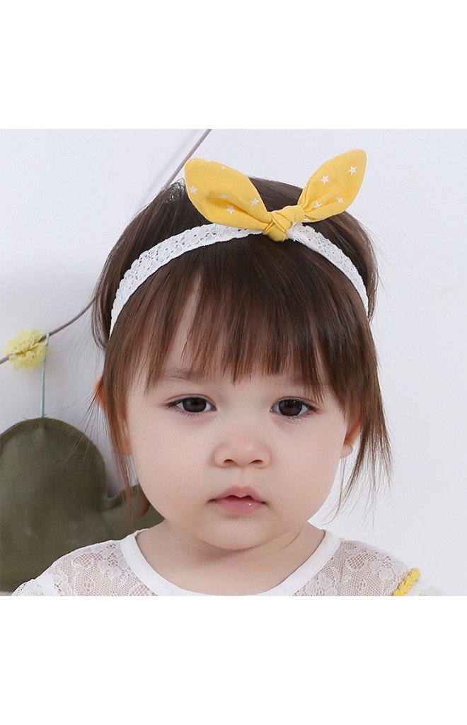 สายคาดผมเด็กโบว์กระต่ายลายดาว สายลูกไม้ยืด