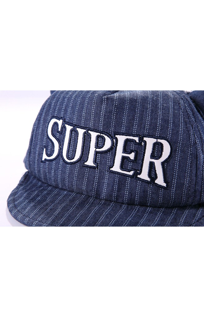 หมวกแก๊ป SUPER ผ้าลายทาง แต่งเขา