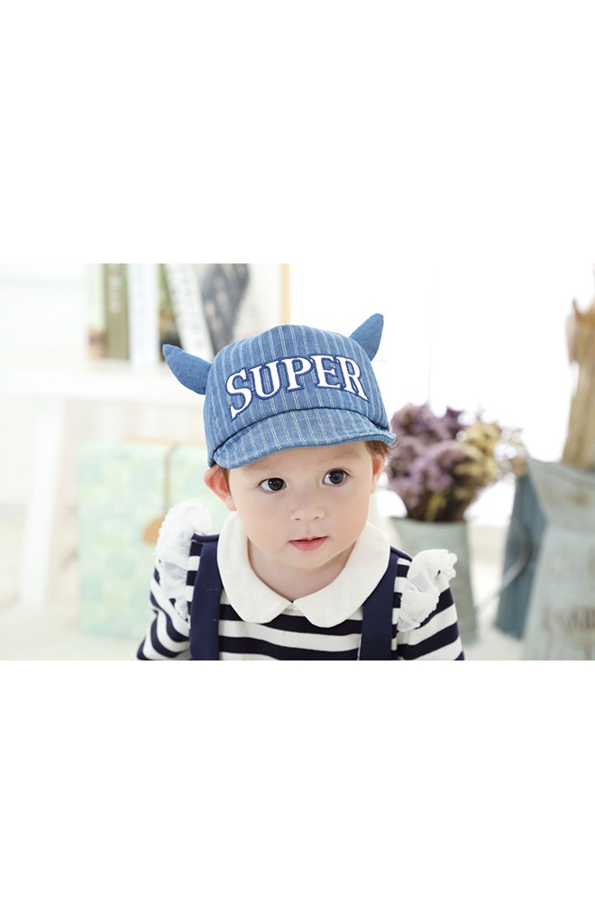 หมวกแก๊ป SUPER ผ้าลายทาง แต่งเขา