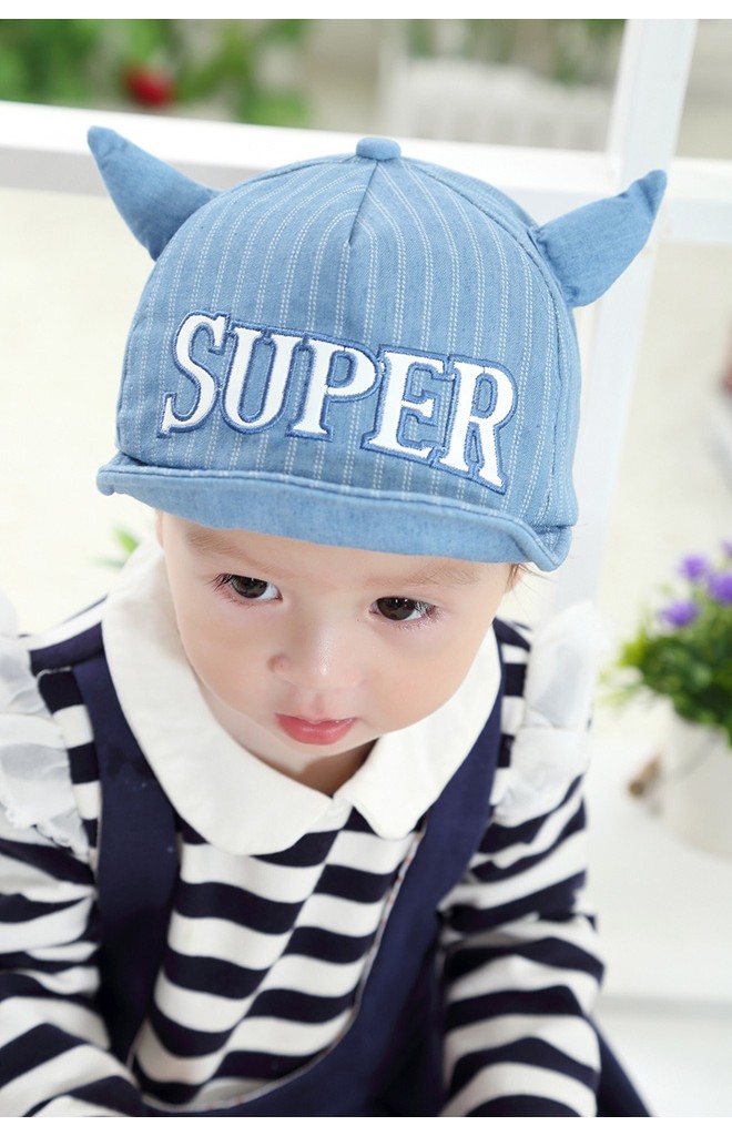 หมวกแก๊ป SUPER ผ้าลายทาง แต่งเขา