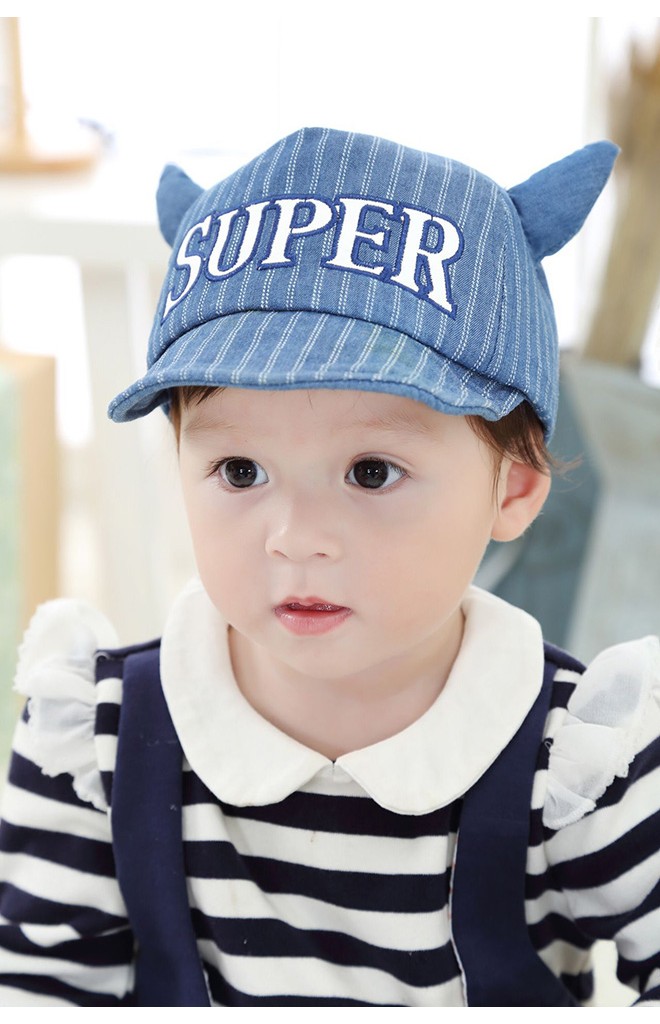 หมวกแก๊ป SUPER ผ้าลายทาง แต่งเขา