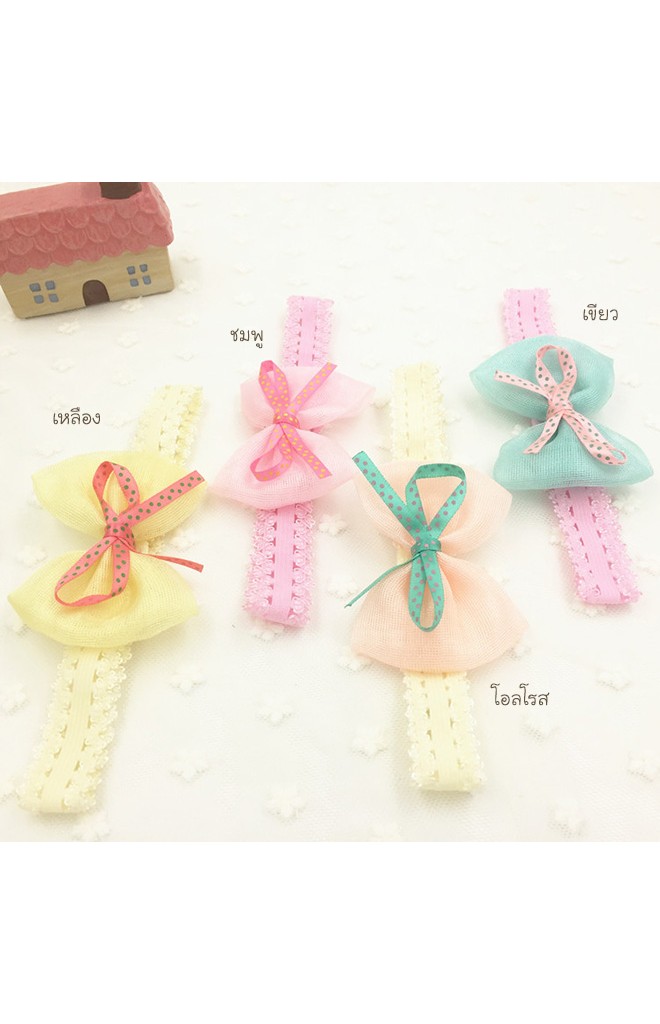สายคาดผมโบว์สีหวาน ซ้อนด้วยสายโบว์เล็กลายจุด