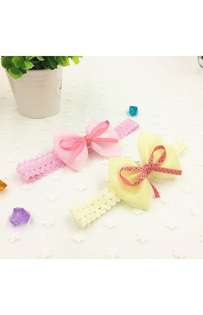 สายคาดผมโบว์สีหวาน ซ้อนด้วยสายโบว์เล็กลายจุด