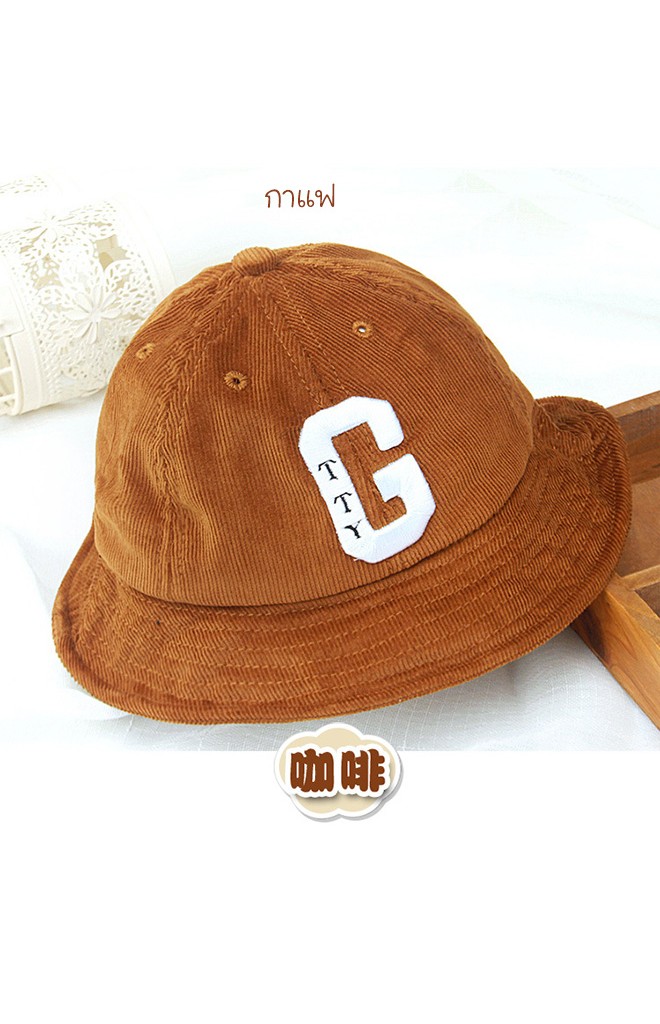 หมวกเด็กทรงบักเก็ต ผ้าลูกฝูก ปักอักษร G จาก GZMM