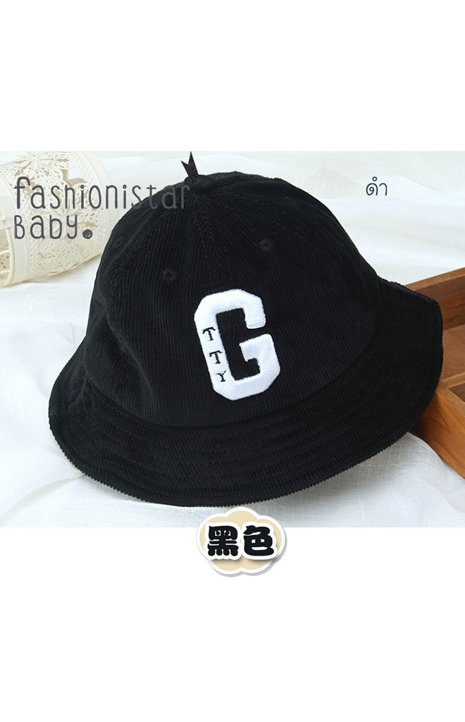หมวกเด็กทรงบักเก็ต ผ้าลูกฝูก ปักอักษร G จาก GZMM