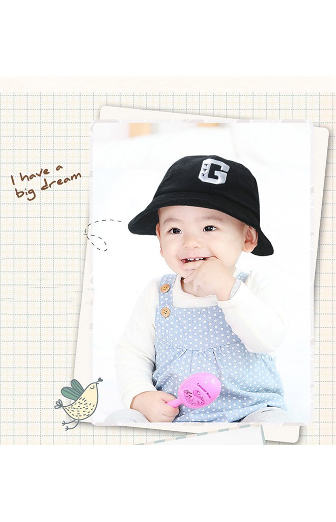 หมวกเด็กทรงบักเก็ต ผ้าลูกฝูก ปักอักษร G จาก GZMM