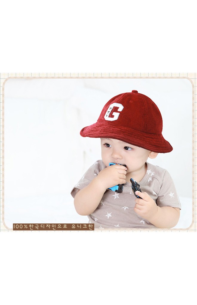หมวกเด็กทรงบักเก็ต ผ้าลูกฝูก ปักอักษร G จาก GZMM