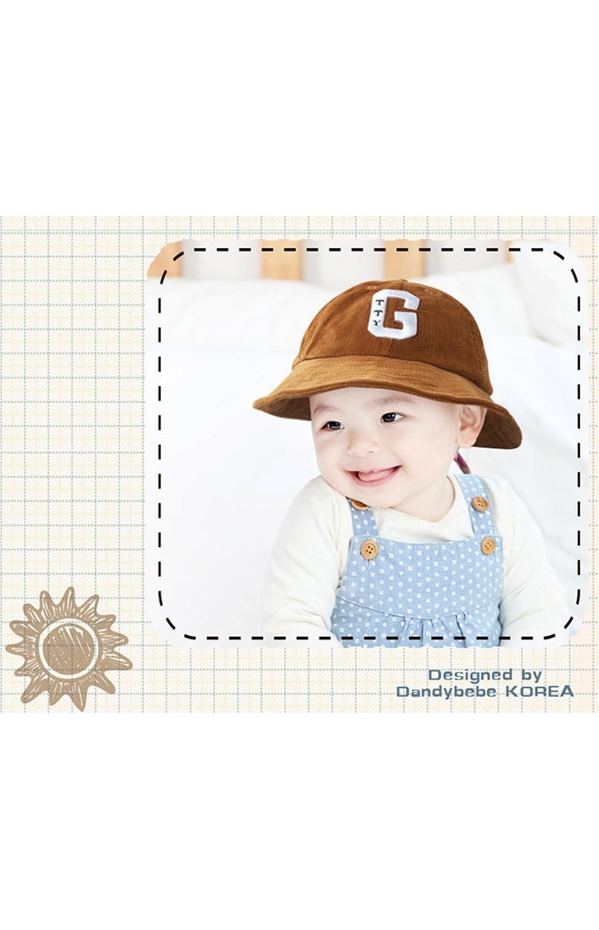 หมวกเด็กทรงบักเก็ต ผ้าลูกฝูก ปักอักษร G จาก GZMM