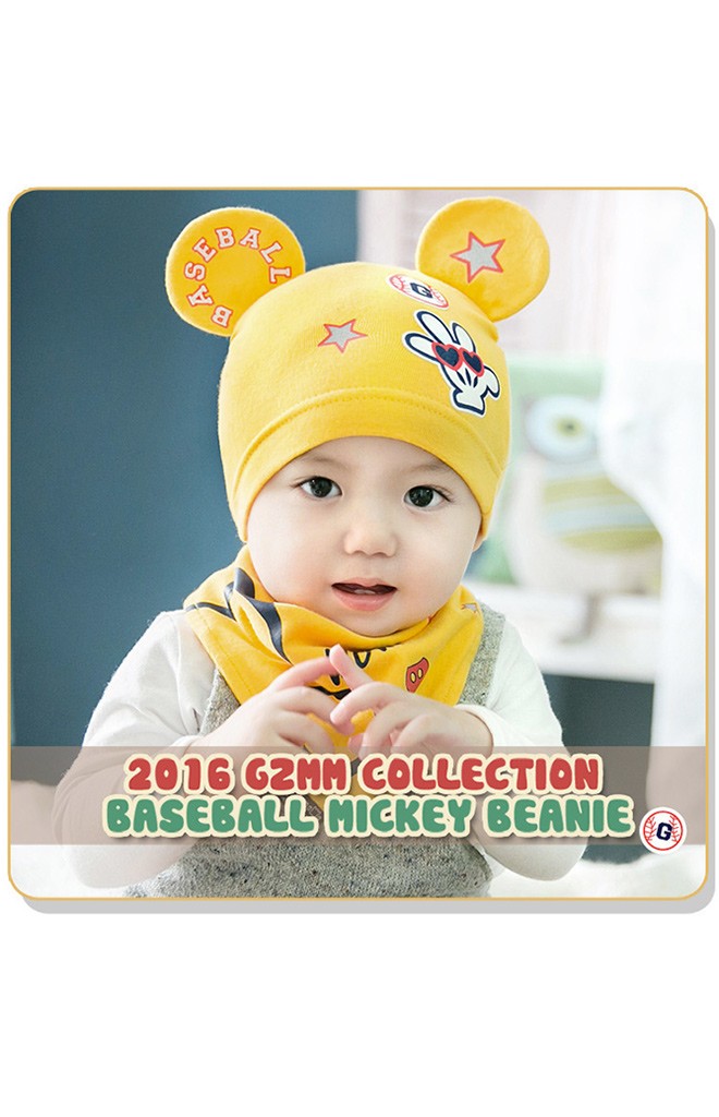 เซ็ตหมวกแต่งหูมิกกี้สกรีน BASEBALL มาพร้อมผ้ากันเปื้อน