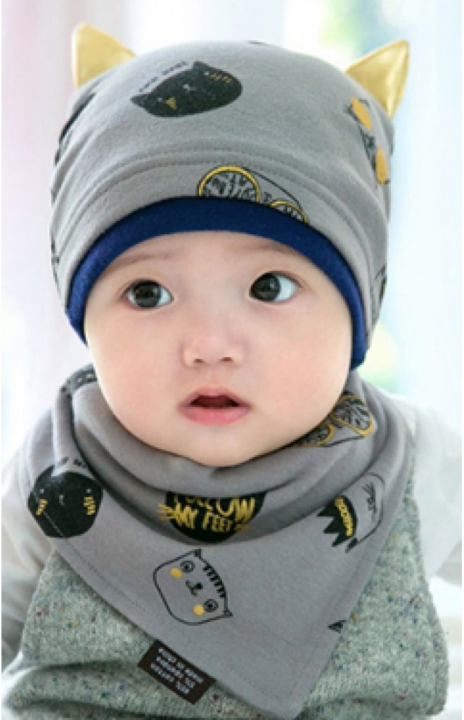 เซ็ตหมวกเด็กลายแมวแต่งหูน่ารักๆ มาพร้อมผ้ากันเปื้อน เซ็ตหมวกเด็กลายแมวแต่งหูน่ารักๆ มาพร้อมผ้ากันเปื้อน
