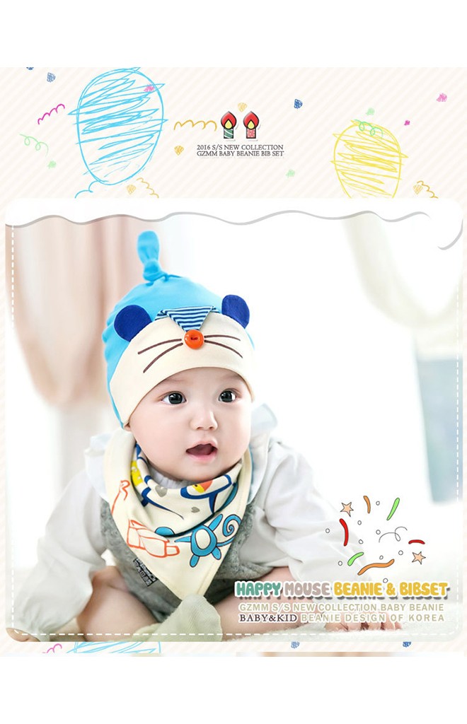 เซ็ตหมวกเด็กพร้อมผ้ากันเปื้อน HAPPY MOUSE BEANIE & BIBSET จาก GZMM