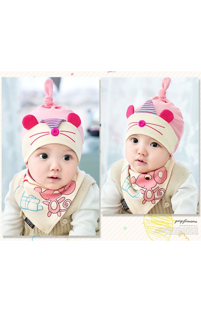 เซ็ตหมวกเด็กพร้อมผ้ากันเปื้อน HAPPY MOUSE BEANIE & BIBSET จาก GZMM
