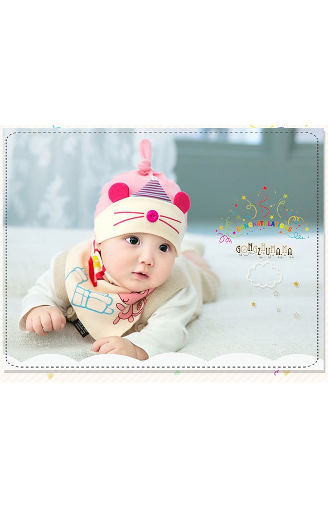 เซ็ตหมวกเด็กพร้อมผ้ากันเปื้อน HAPPY MOUSE BEANIE & BIBSET จาก GZMM