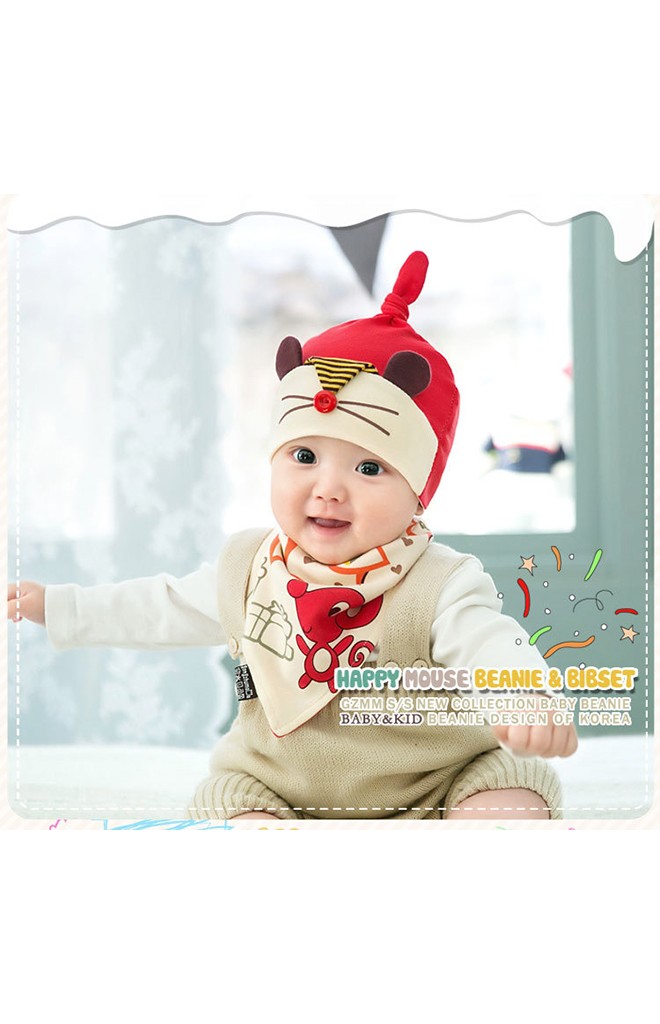 เซ็ตหมวกเด็กพร้อมผ้ากันเปื้อน HAPPY MOUSE BEANIE & BIBSET จาก GZMM