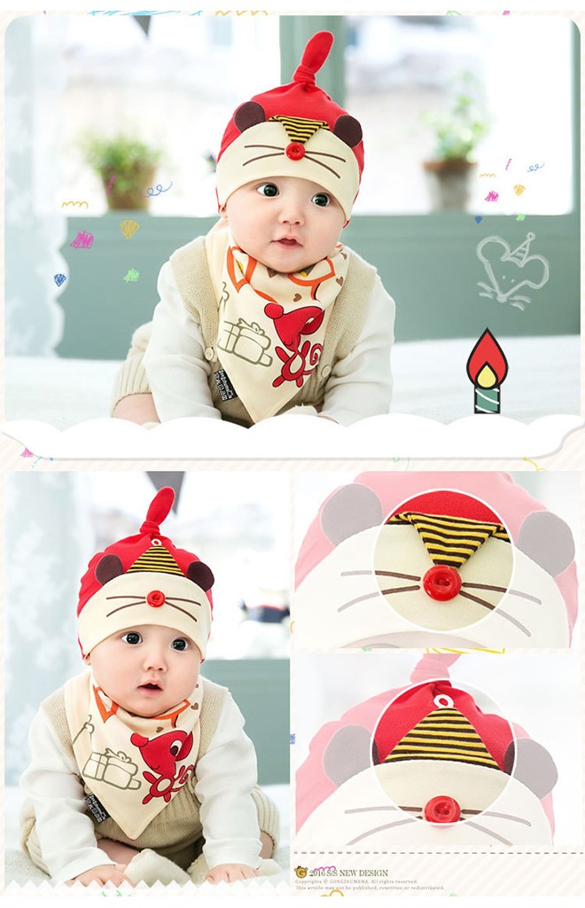 เซ็ตหมวกเด็กพร้อมผ้ากันเปื้อน HAPPY MOUSE BEANIE & BIBSET จาก GZMM
