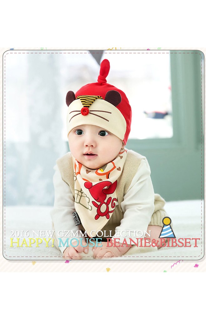 เซ็ตหมวกเด็กพร้อมผ้ากันเปื้อน HAPPY MOUSE BEANIE & BIBSET จาก GZMM