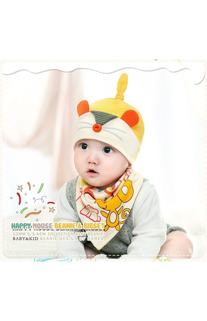 เซ็ตหมวกเด็กพร้อมผ้ากันเปื้อน HAPPY MOUSE BEANIE & BIBSET จาก GZMM