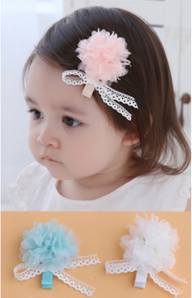 กิ๊บเด็กดอกไม้ฟูผูกโบว์สีขาว กิ๊บเด็กดอกไม้ฟูผูกโบว์สีขาว