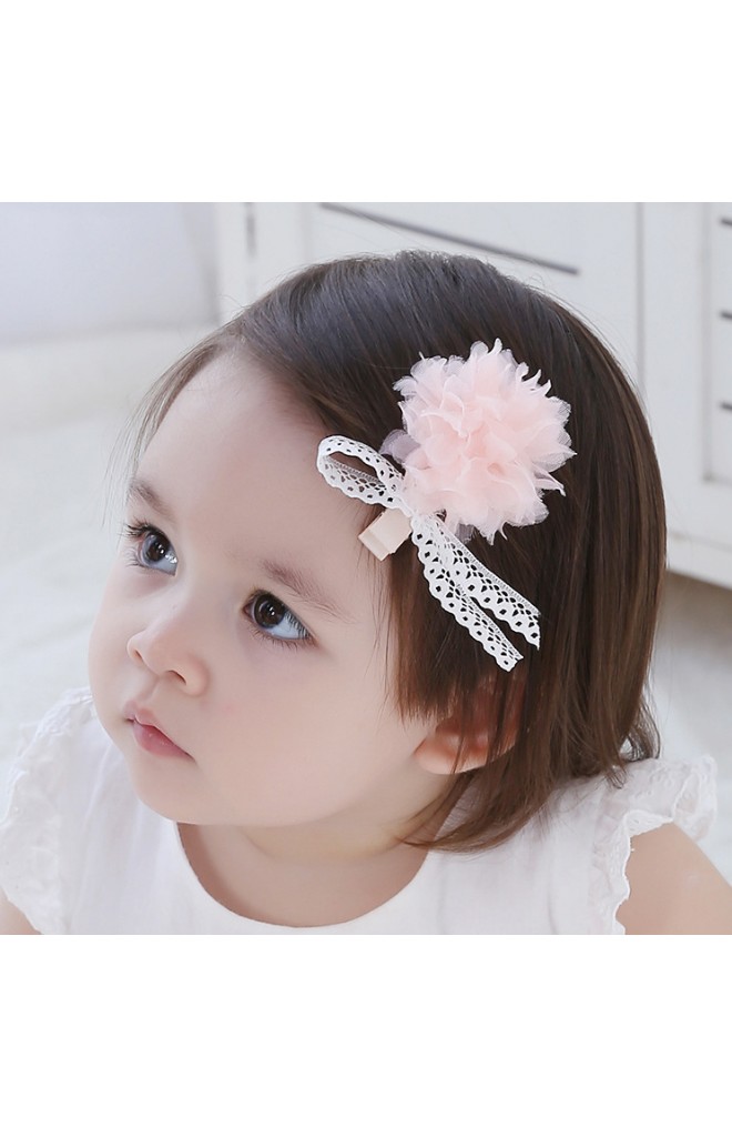 กิ๊บเด็กดอกไม้ฟูผูกโบว์สีขาว