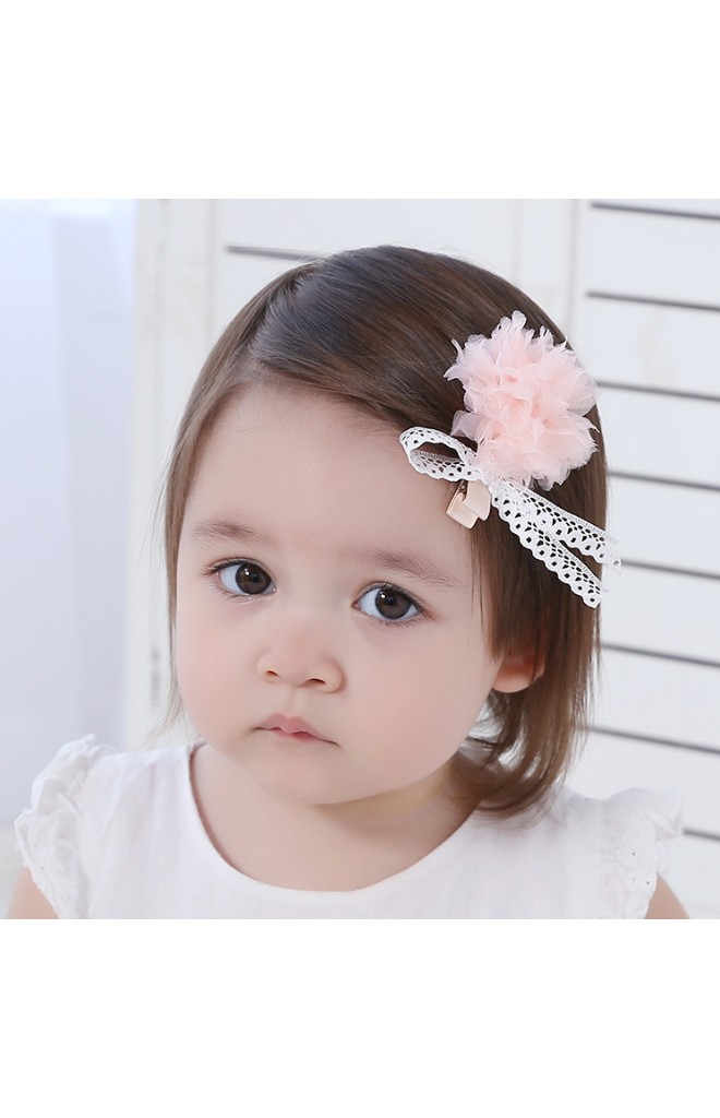 กิ๊บเด็กดอกไม้ฟูผูกโบว์สีขาว