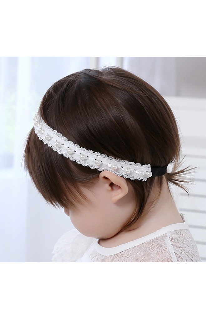 สายคาดผมผ้าลูกไม้ยืดสีขาวร้อยมุกเทียม angel neitiri