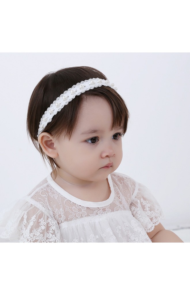 สายคาดผมผ้าลูกไม้ยืดสีขาวร้อยมุกเทียม angel neitiri