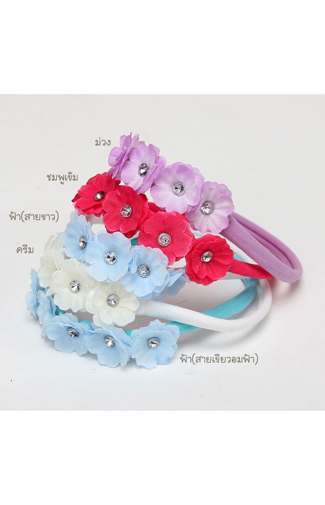 สายคาดผมดอกไม้เล็กกลีบซ้อนเรียง 5 ดอก