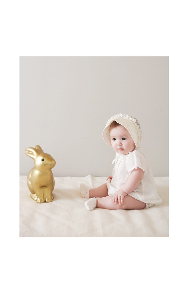 หมวกสาวน้อยสีครีมผ้าฉลุลายดอกไม้ ระบายลูกไม้