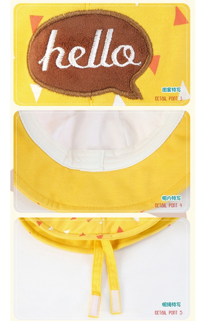 หมวกปีกรอบยอดแหลมลายสามเหลี่ยม ปัก hello จาก GZMM