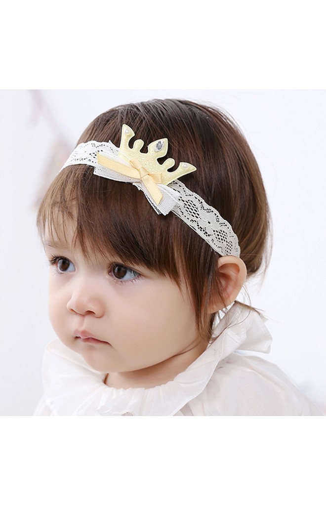 สายคาดผมมงกุฎสายลูกไม้ยืดสีขาว