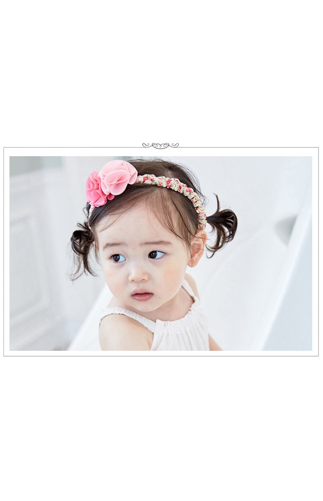 สายคาดผมสาวน้อยดอกไม้คู่โทนชมพูหวาน สายคาดลายดอก